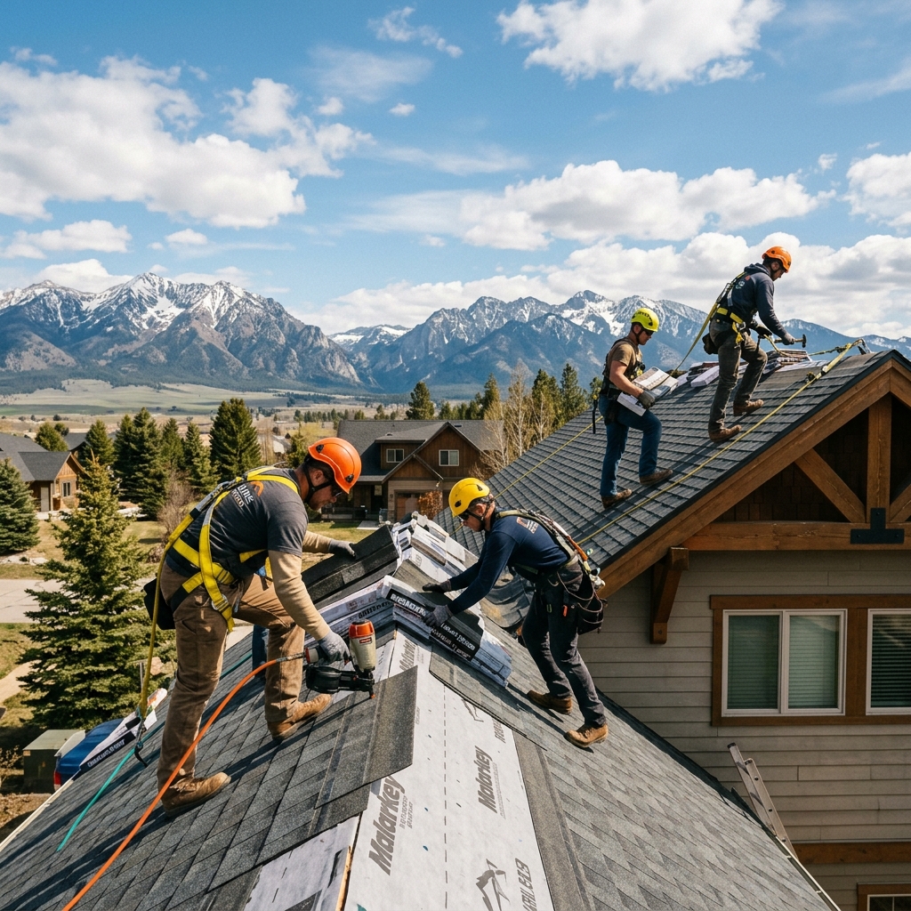 Roof repair service in Boise — professional roofer inspecting damage